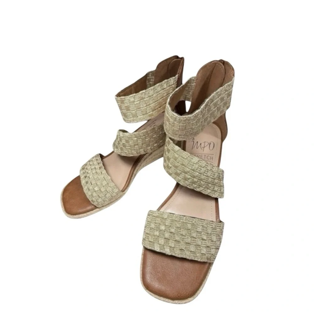 Impo Nalani Memory Foam Monochrome Vegan Brown & Tan Wedge Sandals Size 6.5